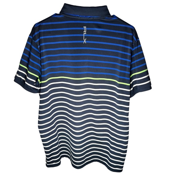RLX Ralph Lauren Men's L Golf Performance Polo Shirt Striped Blue Green White - Picture 3 of 9